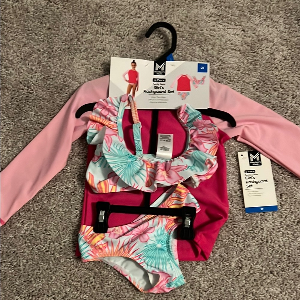 Blue and Pink Rashguard Swimwear Set with Sun Protection